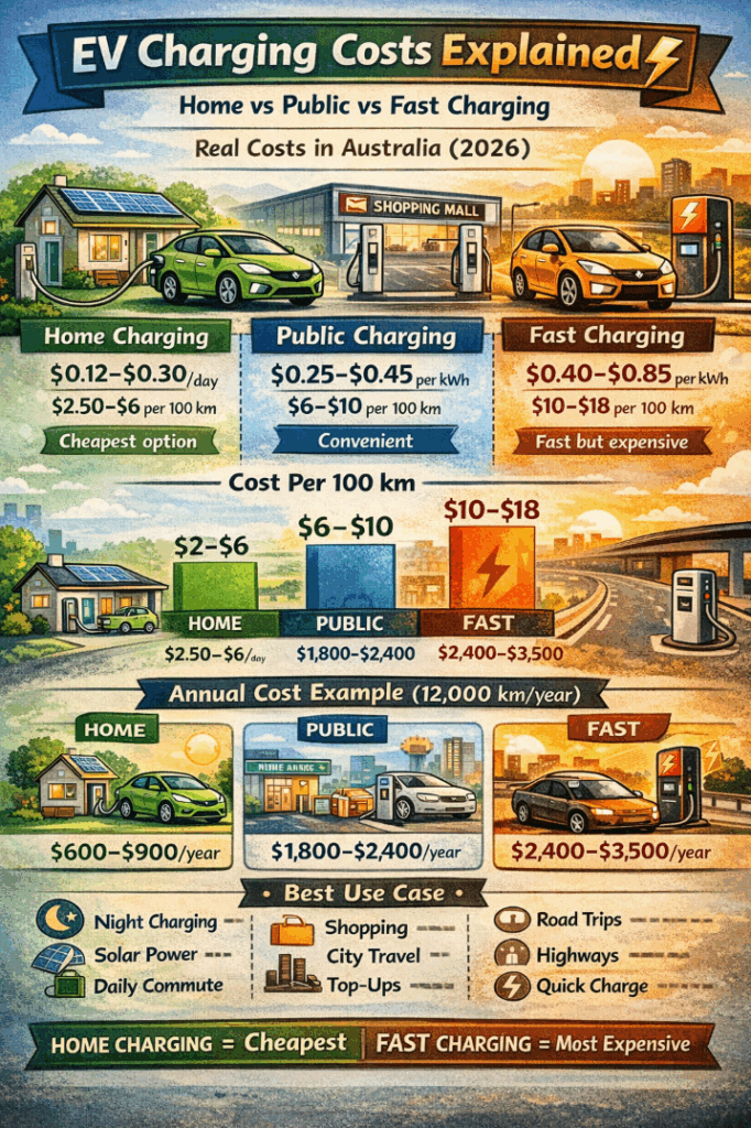 infographic EV Charging Costs Explained: Home vs Public vs Fast Charging in Australia (2026 Guide)