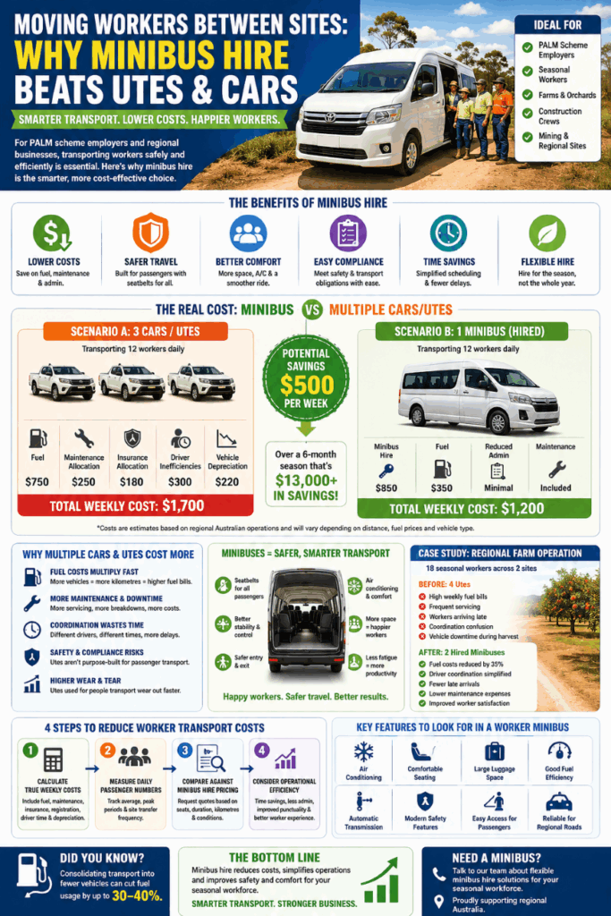 infographic Moving Workers Between Sites: Why Minibus Hire Beats Utes & Cars