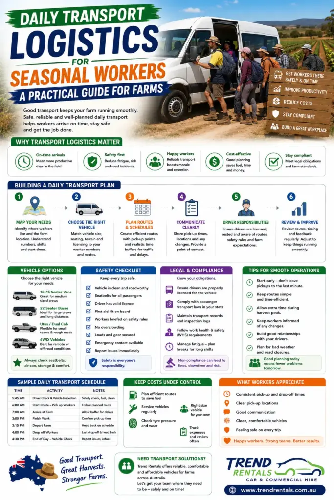 infographic Daily Transport Logistics for Seasonal Workers A Practical Guide for Farms