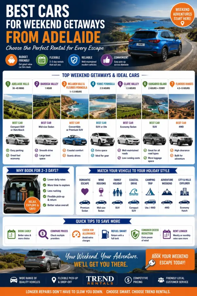 Best Cars for Weekend Getaways from Adelaide: Choose the Perfect Rental for Every Escape