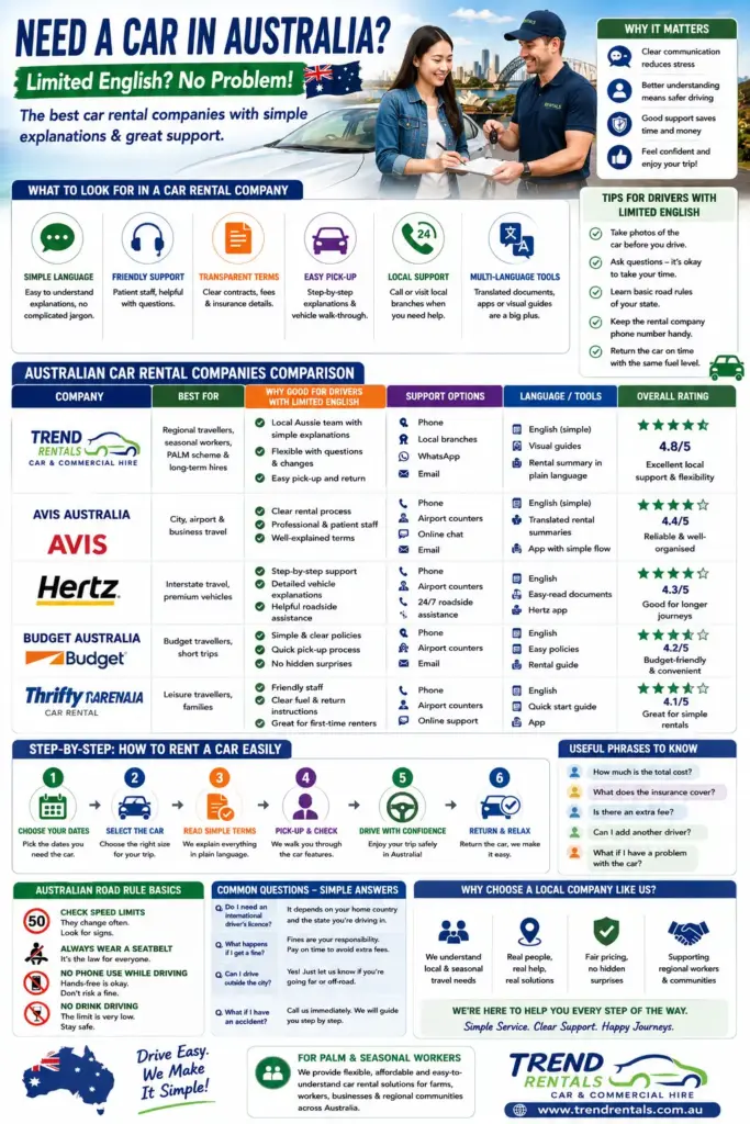 infographic Which Australian Car Rental Firms Are Good for Drivers With Limited English Who Need Simple Explanations and Support?