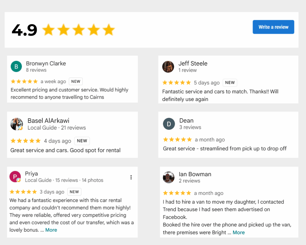 google reviews for cairns depot from trend car rentals